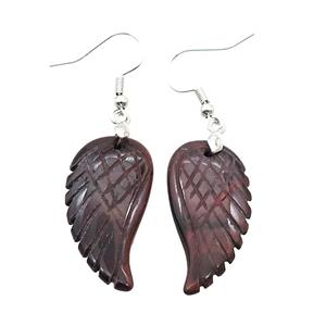 Red Tiger Eye Stone Angel Wings Hook Earring, approx 15-30mm