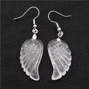 Clear Quartz Angel Wings Hook Earring, approx 15-30mm