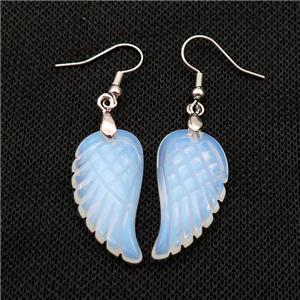 White Opalite Angel Wings Hook Earring, approx 15-30mm