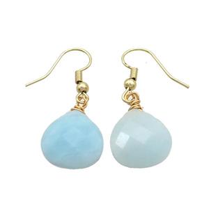 Blue Amazonite Copper Hook Earrings Teardrop Gold Plated, approx 15mm