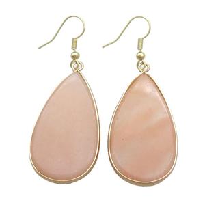 Pink Aventurine Copper Hook Earrings Teardrop Gold Plated, approx 20-40mm