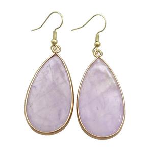 Lt.Purple Amethyst Copper Hook Earrings Teardrop Gold Plated, approx 20-40mm