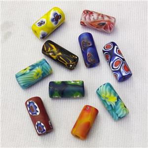 Lampwork Beads Column Mixed Color Matte, approx 12-25mm