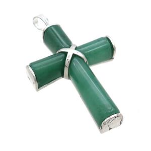 Natural Green Aventurine Cross Pendant Platinum Plated, approx 30-45mm