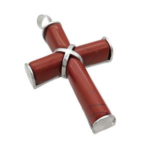 Natural Red Jasper Cross Pendant Platinum Plated, approx 30-45mm