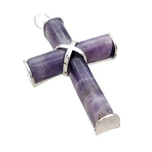 Natural Amethyst Cross Pendant Purple Platinum Plated, approx 30-45mm