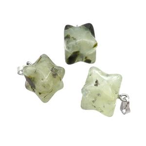 Natural Green Prehnite Merkaba Star Cube Pendant, approx 15mm