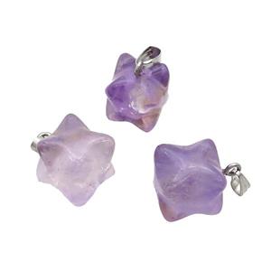 Natural Purple Amethyst Merkaba Star Cube Pendant, approx 15mm