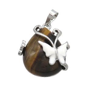 Tiger Eye Stone Teardrop Pendant Alloy Platinum Plated, approx 20-25mm