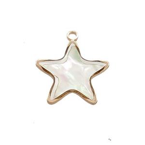 White MOP Shell Star Pendant Gold Plated, approx 16mm