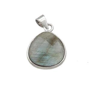 Natural Labradorite Teardrop Pendant Platinum Plated, approx 15mm