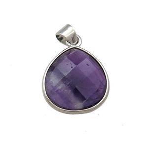 Natural Fluorite Teardrop Pendant Platinum Plated, approx 15mm