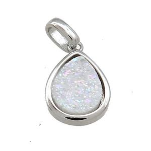 White AB-Color Quartz Druzy Teardrop Pendant, approx 10-12mm