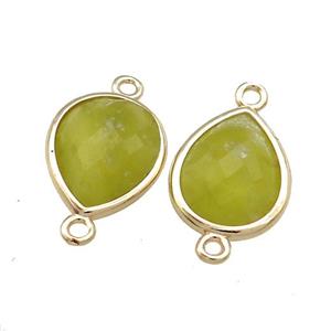 Lemon Jade Teardrop Connector Gold Plated, approx 13-15mm