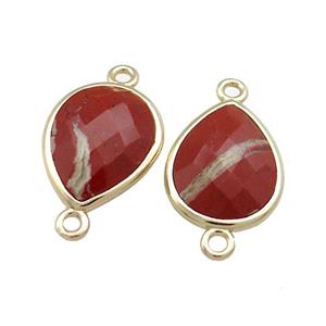 Red Jasper Teardrop Connector Gold Plated, approx 13-15mm