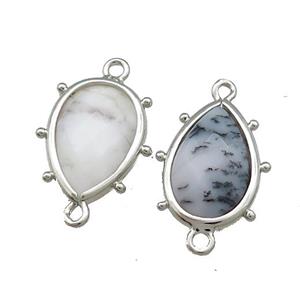 Moss Opal Teardrop Connector Platinum Plated, approx 12-18mm