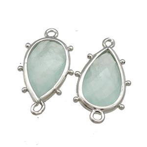 Green Quartz Teardrop Connector Platinum Plated, approx 12-18mm