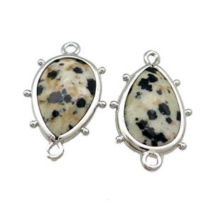 Black Dalmatian Jasper Teardrop Connector Platinum Plated, approx 12-18mm