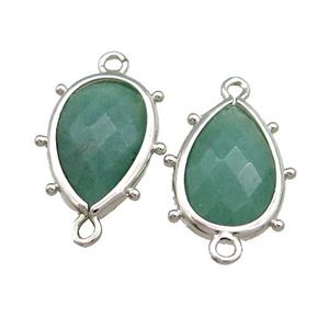 Green Aventurine Teardrop Connector Platinum Plated, approx 12-18mm