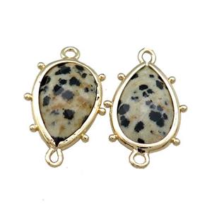 Black Dalmatian Jasper Teardrop Connector Gold Plated, approx 12-18mm