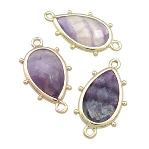 Purple Fluorite Teardrop Connector Gold Plated, approx 12-18mm