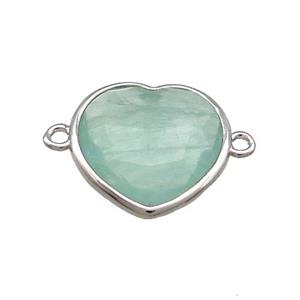 Green Quartz Heart Connector Platinum Plated, approx 17mm