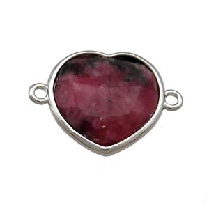 Chinese Red Rhodonite Heart Connector Platinum Plated, approx 17mm