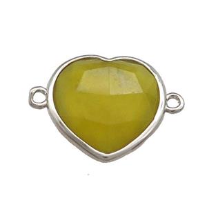 Lemon Jade Heart Connector Platinum Plated, approx 17mm