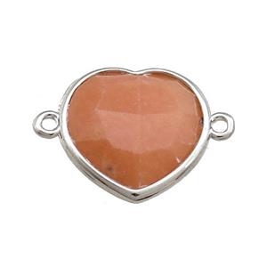 Peach Jade Heart Connector Dye Platinum Plated, approx 17mm