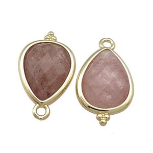 Pink Strawberry Quartz Teardrop Pendant Gold Plated, approx 12-15mm