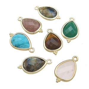 Mixed Gemstone Jade Teardrop Pendant Dye Gold Plated, approx 12-15mm