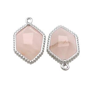 Natural Pink Rose Quartz Prism Pendant Platinum Plated, approx 13-18mm