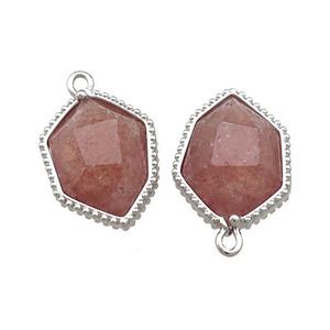 Pink Strawberry Quartz Prism Pendant Platinum Plated, approx 13-18mm