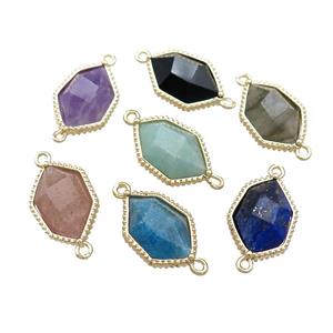 Mixed Natural Gemstone Connector Energy Prism Gold Plated, approx 13-18mm