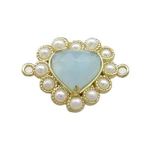 Copper Heart Connector Pave Amazonite Pearlized Resin Gold Plated, approx 18mm