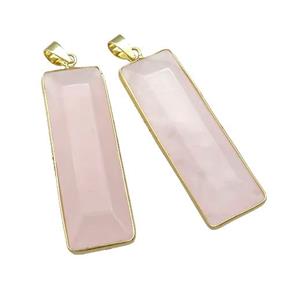 Natural Pink Rose Quartz Rectangle Pendant Gold Plated, approx 14-44mm