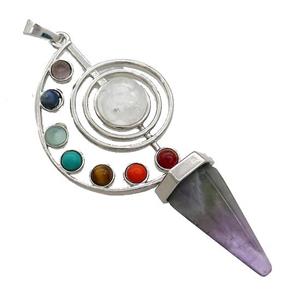 Alloy Chakra Pendant Pave Gemstone Purple Amethyst Platinum Plated, approx 30-65mm