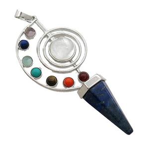 Alloy Chakra Pendant Pave Gemstone Lapis Lazuli Platinum Plated, approx 30-65mm