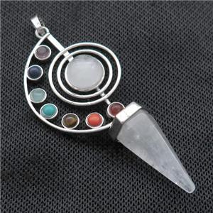 Alloy Chakra Pendant Pave Gemstone Clear Quartz Platinum Plated, approx 30-65mm