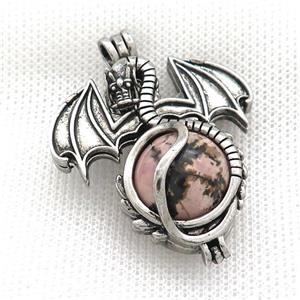 Alloy Dragon Charms Pendant Pave Rhodonite Antique Silver, approx 16mm, 36-50mm