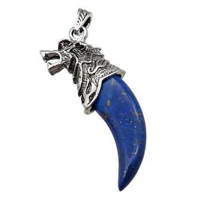 Alloy Wolf Pendant Pave Blue Lapis Lazuli Antique Silver, approx 20-55mm