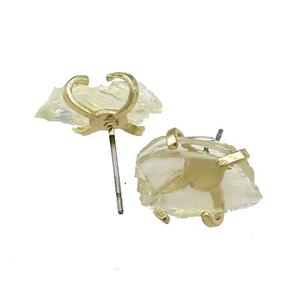 Lemon Quartz Stud Earring Copper Gold Plated, approx 10-17mm