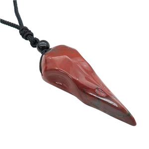 Red Jasper Crow Skull Necklace Birds Black Nylon Rope Cord, approx 25-70mm