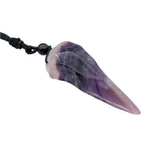 Purple Fluorite Crow Skull Necklace Birds Black Nylon Rope Cord, approx 25-70mm