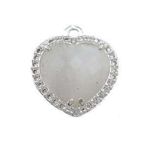 Clear Quartz Heart Pendant Pave Zircon Platinum Plated, approx 16mm