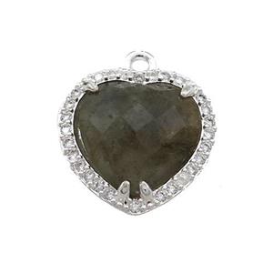 Labradorite Heart Pendant Pave Zircon Platinum Plated, approx 16mm