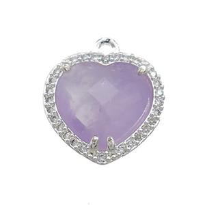 Purple Chalcedony Heart Pendant Pave Zircon Platinum Plated, approx 16mm