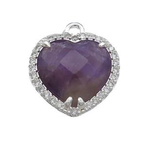 Purple Amethyst Heart Pendant Pave Zircon Platinum Plated, approx 16mm