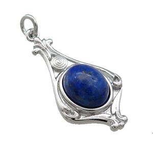 Copper Pendant Pave Blue Lapis Lazuli Platinum Plated, approx 8-10mm, 15-28mm