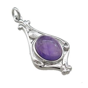 Copper Pendant Pave Purple Amethyst Platinum Plated, approx 8-10mm, 15-28mm